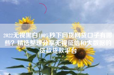 2022无视黑白100%秒下网贷网贷口子有哪些？精选整理分享无视征信和大数据的贷款贷款平台