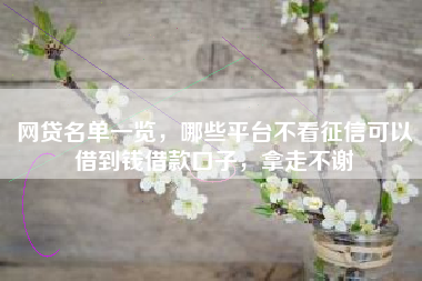 网贷名单一览，哪些平台不看征信可以借到钱借款口子，拿走不谢