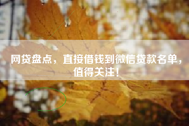 网贷盘点，直接借钱到微信贷款名单，值得关注！