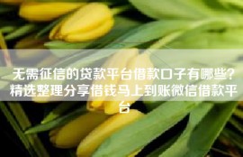 无需征信的贷款平台借款口子有哪些？精选整理分享借钱马上到账微信借款平台