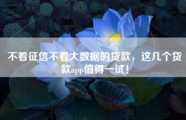 不看征信不看大数据的贷款，这几个贷款app值得一试！