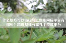 什么地方可以借钱马上到账网贷平台有哪些？精选整理分享几个贷款平台