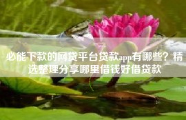 必能下款的网贷平台贷款app有哪些？精选整理分享哪里借钱好借贷款