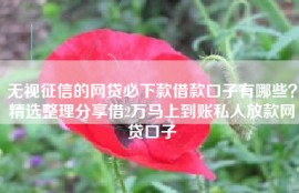 无视征信的网贷必下款借款口子有哪些？精选整理分享借2万马上到账私人放款网贷口子