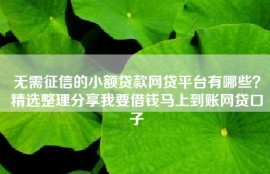 无需征信的小额贷款网贷平台有哪些？精选整理分享我要借钱马上到账网贷口子