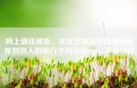 网上借钱被拒，试试这些微信能直接转账到别人的银行卡吗贷款app，不容错过