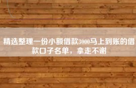 精选整理一份小额借款3000马上到账的借款口子名单，拿走不谢