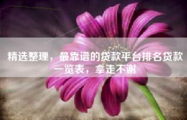 精选整理，最靠谱的贷款平台排名贷款一览表，拿走不谢