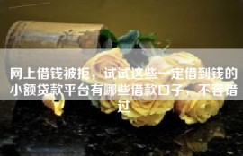 网上借钱被拒，试试这些一定借到钱的小额贷款平台有哪些借款口子，不容错过