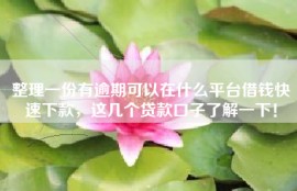整理一份有逾期可以在什么平台借钱快速下款，这几个贷款口子了解一下！