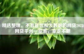 精选整理，不看征信和大数据的网贷2022网贷平台一览表，拿走不谢