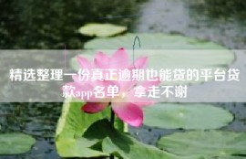 精选整理一份真正逾期也能贷的平台贷款app名单，拿走不谢