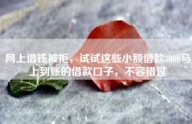 网上借钱被拒，试试这些小额借款3000马上到账的借款口子，不容错过