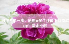 网贷名单一览，逾期40多个还能下款贷款app，拿走不谢