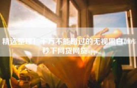 精选整理！千万不能错过的无视黑白100%秒下网贷网贷app
