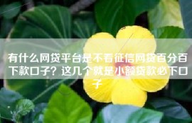 有什么网贷平台是不看征信网贷百分百下款口子？这几个就是小额贷款必下口子