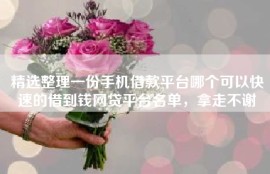 精选整理一份手机借款平台哪个可以快速的借到钱网贷平台名单，拿走不谢