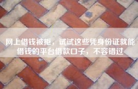 网上借钱被拒，试试这些凭身份证就能借钱的平台借款口子，不容错过