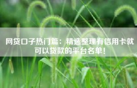 网贷口子热门篇：精选整理有信用卡就可以贷款的平台名单！