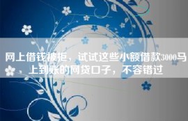 网上借钱被拒，试试这些小额借款3000马上到账的网贷口子，不容错过