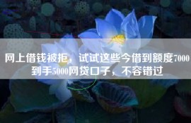 网上借钱被拒，试试这些今借到额度7000到手5000网贷口子，不容错过