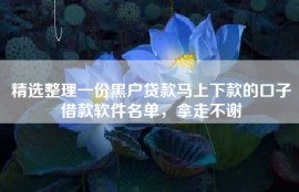 精选整理一份黑户贷款马上下款的口子借款软件名单，拿走不谢