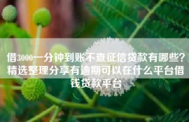 借3000一分钟到账不查征信贷款有哪些？精选整理分享有逾期可以在什么平台借钱贷款平台