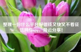整理一份什么平台好借钱又快又不看征信网贷app，简云分享！