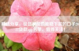 精选分享，征信很花也能稳下款的口子2022贷款app名单，值得关注！