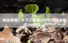 精选整理！千万不能错过的微信快速借钱3000网贷app