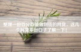 整理一份百分百能借到钱的网贷，这几个网贷平台口子了解一下！