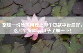 整理一份急需用钱上哪个贷款平台最好，这几个贷款app口子了解一下！
