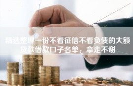 精选整理一份不看征信不看负债的大额贷款借款口子名单，拿走不谢