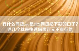 有什么网贷app是2022网贷必下款的口子？这几个就是快速借两万元不查征信