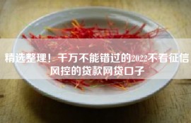 精选整理！千万不能错过的2022不看征信风控的贷款网贷口子