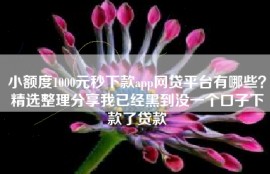 小额度1000元秒下款app网贷平台有哪些？精选整理分享我已经黑到没一个口子下款了贷款