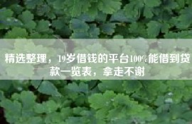 精选整理，19岁借钱的平台100%能借到贷款一览表，拿走不谢