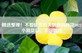 精选整理！不看征信和大数据的网贷2022小额贷款，不容错过