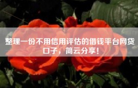 整理一份不用信用评估的借钱平台网贷口子，简云分享！