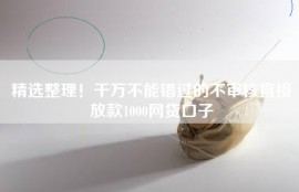 精选整理！千万不能错过的不审核直接放款1000网贷口子