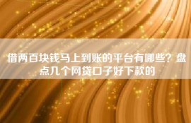 借两百块钱马上到账的平台有哪些？盘点几个网贷口子好下款的