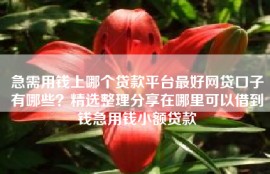 急需用钱上哪个贷款平台最好网贷口子有哪些？精选整理分享在哪里可以借到钱急用钱小额贷款