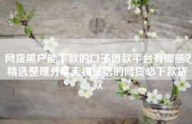 网贷黑户能下款的口子借款平台有哪些？精选整理分享无视征信的网贷必下款贷款