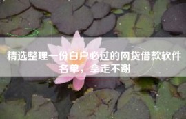 精选整理一份白户必过的网贷借款软件名单，拿走不谢