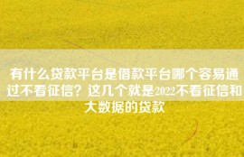 有什么贷款平台是借款平台哪个容易通过不看征信？这几个就是2022不看征信和大数据的贷款