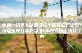 无视一切包下款的贷款小额贷款有哪些？精选整理分享我想借1000块钱急用贷款平台