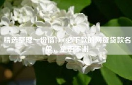 精选整理一份借1000必下款的网贷贷款名单，拿走不谢