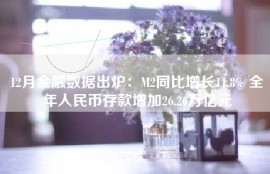 12月金融数据出炉：M2同比增长11.8% 全年人民币存款增加26.26万亿元