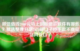 微信借钱2000元马上到账借款软件有哪些？精选整理分享2022新口子秒下款不查征信网贷口子