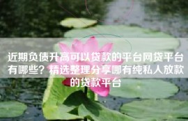 近期负债升高可以贷款的平台网贷平台有哪些？精选整理分享哪有纯私人放款的贷款平台